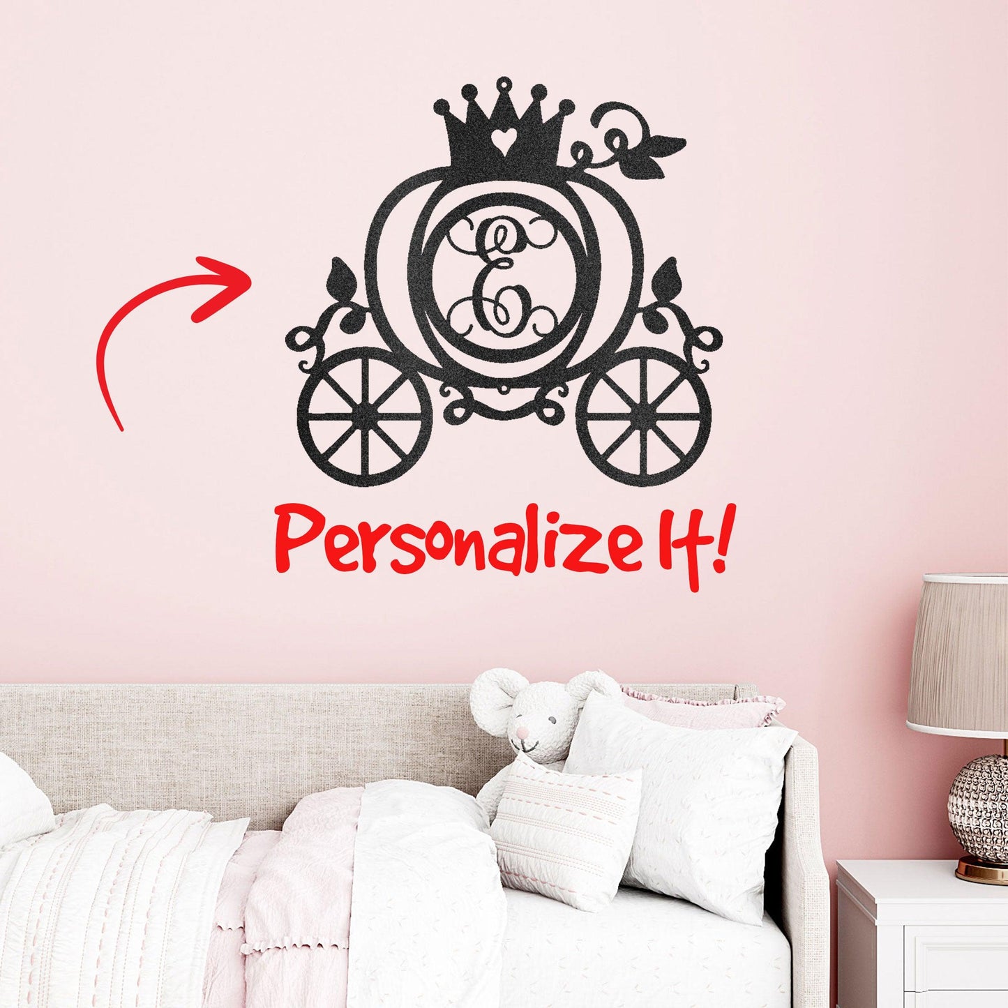 Cinderella Princess Carriage Custom Initial Metal Art Wall Sign Decor - Mallard Moon Gift Shop