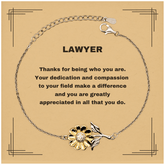 Lawyer Sunflower Bracelet - Thanks for being who you are - Birthday Christmas Jewelry Gifts Coworkers Colleague Boss - Mallard Moon Gift Shop