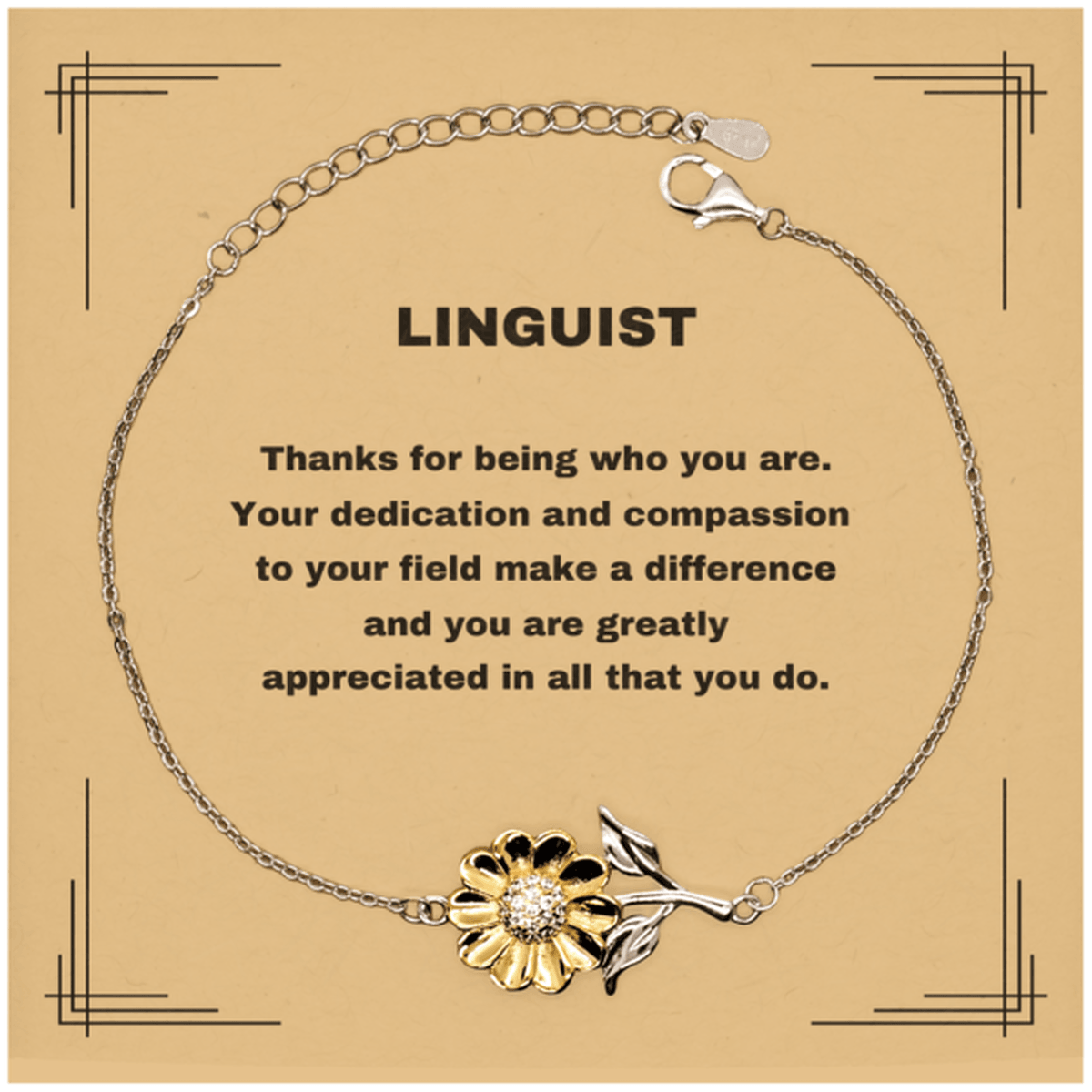 Linguist Sunflower Bracelet - Thanks for being who you are - Birthday Christmas Jewelry Gifts Coworkers Colleague Boss - Mallard Moon Gift Shop