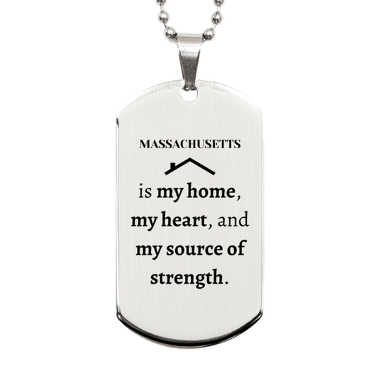 Massachusetts is my home Gifts, Lovely Massachusetts Birthday Christmas Silver Dog Tag For People from Massachusetts, Men, Women, Friends - Mallard Moon Gift Shop