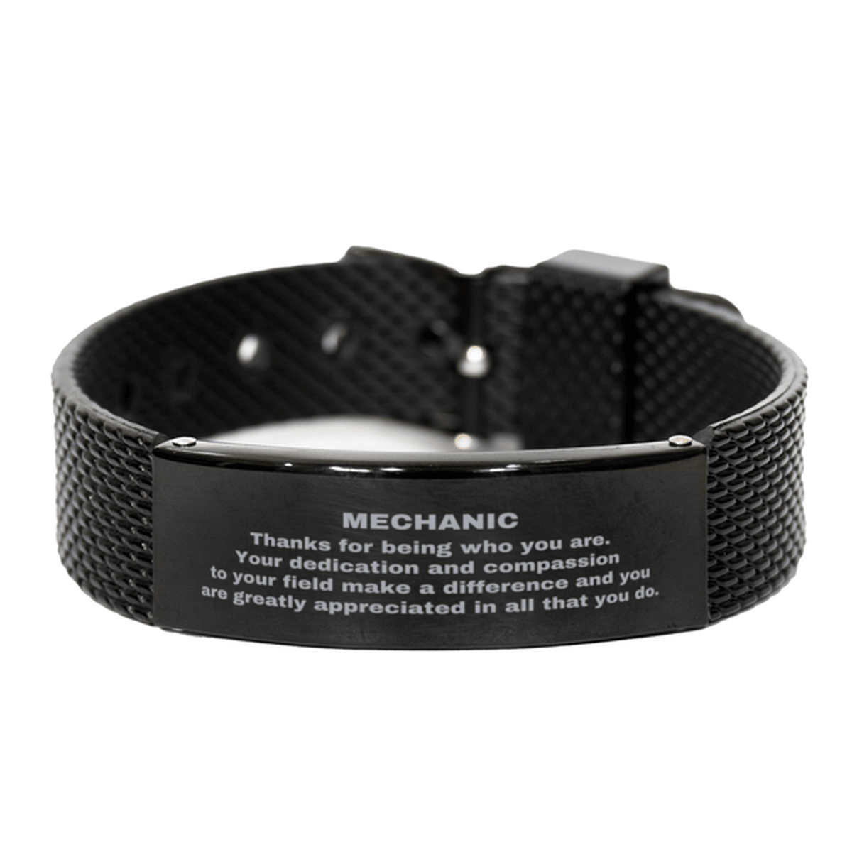 Mechanic Black Shark Mesh Stainless Steel Engraved Bracelet - Thanks for being who you are - Birthday Christmas Jewelry Gifts Coworkers Colleague Boss - Mallard Moon Gift Shop