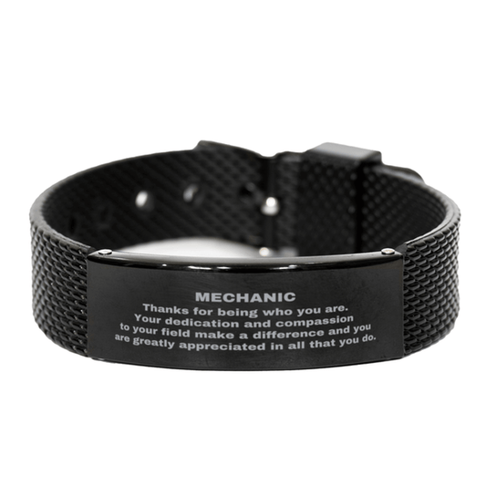 Mechanic Black Shark Mesh Stainless Steel Engraved Bracelet - Thanks for being who you are - Birthday Christmas Jewelry Gifts Coworkers Colleague Boss - Mallard Moon Gift Shop