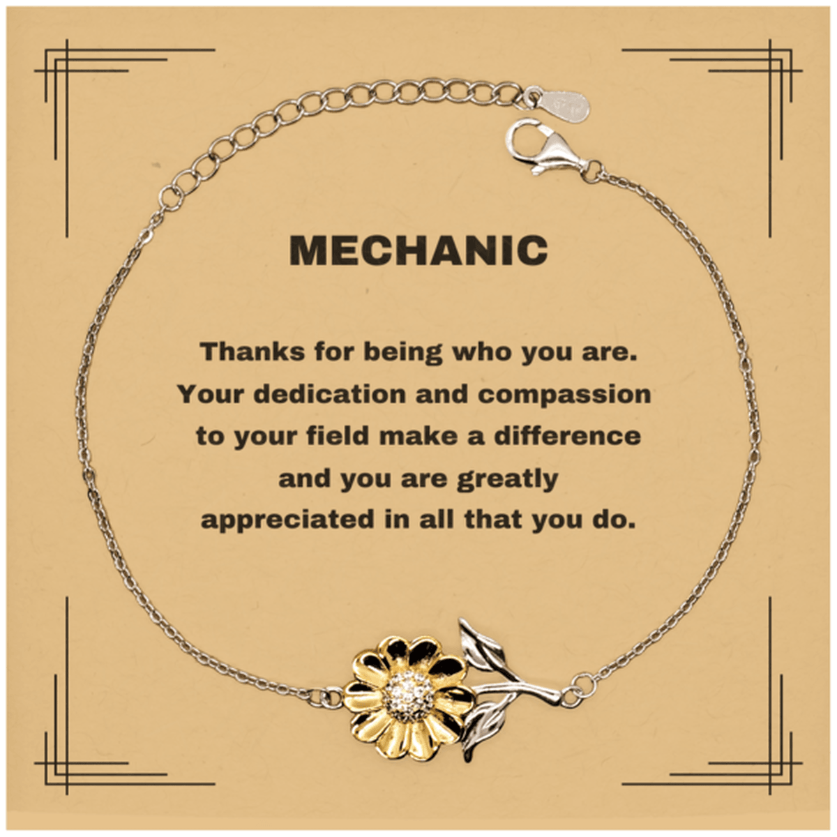 Mechanic Sunflower Bracelet - Thanks for being who you are - Birthday Christmas Jewelry Gifts Coworkers Colleague Boss - Mallard Moon Gift Shop