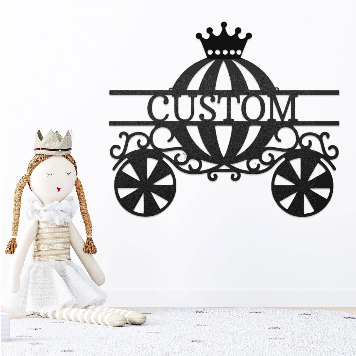 Princess Cinderella Carriage Custom Name Metal Art Wall Sign - Mallard Moon Gift Shop