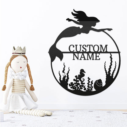 Mermaid Custom Name Metal Art Wall Sign - Mallard Moon Gift Shop