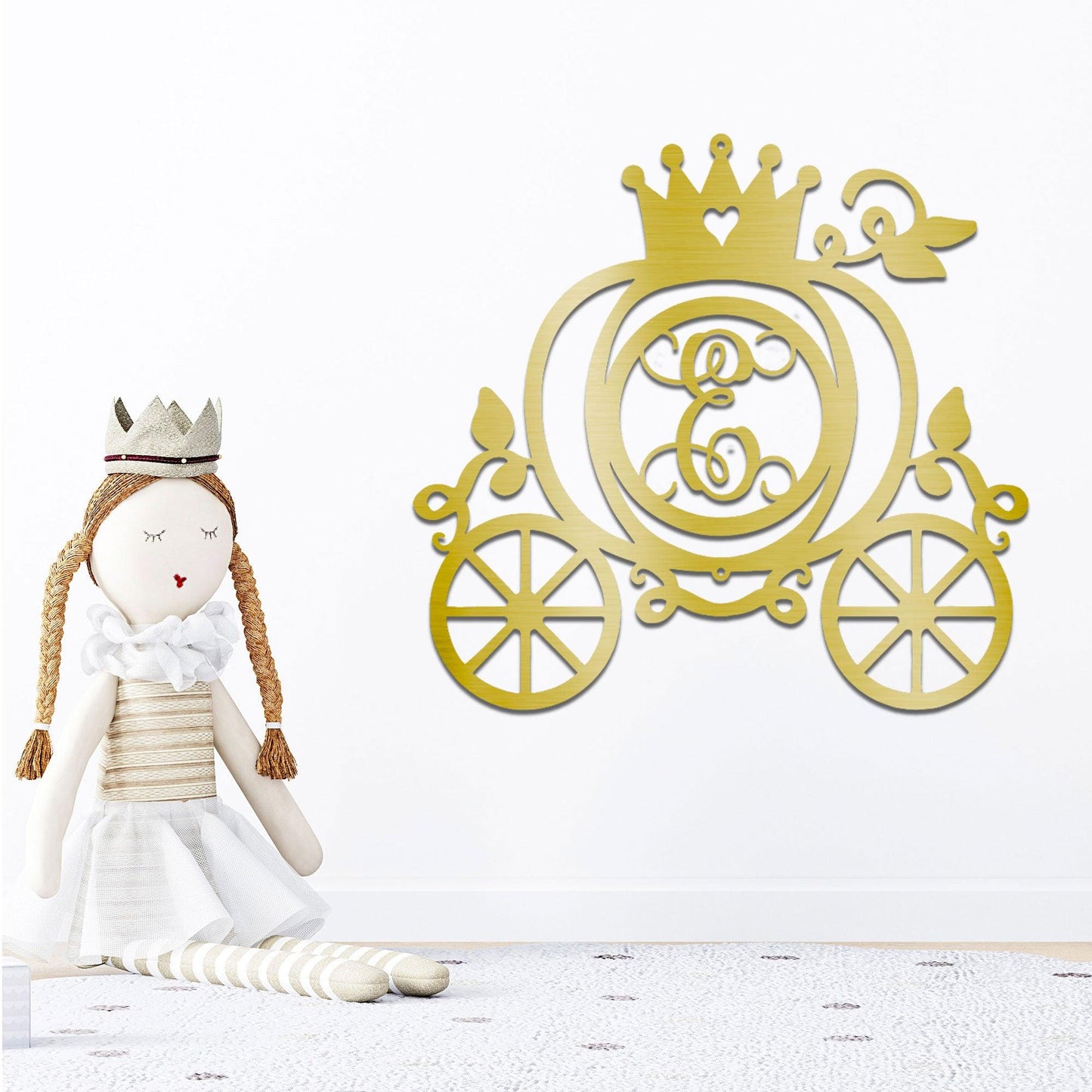 Cinderella Princess Carriage Custom Initial Metal Art Wall Sign Decor - Mallard Moon Gift Shop