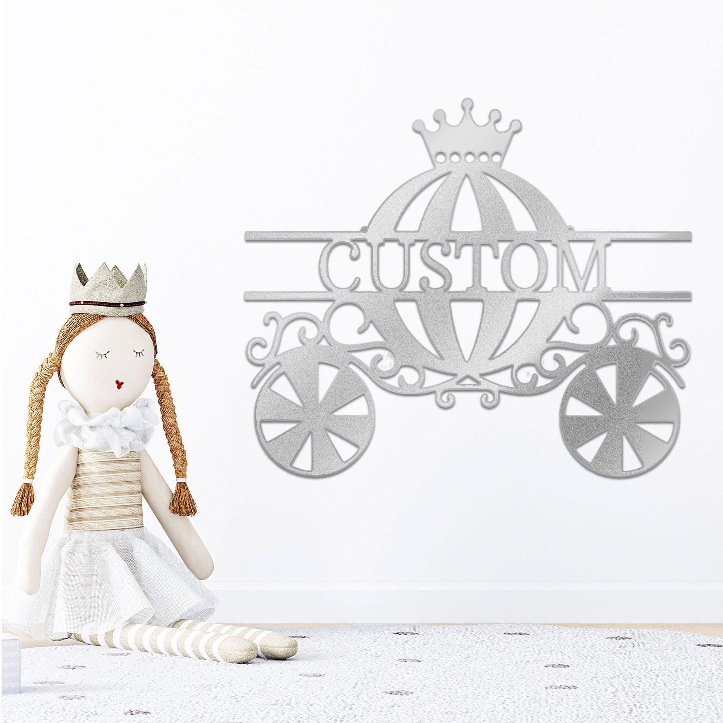 Princess Cinderella Carriage Custom Name Metal Art Wall Sign - Mallard Moon Gift Shop