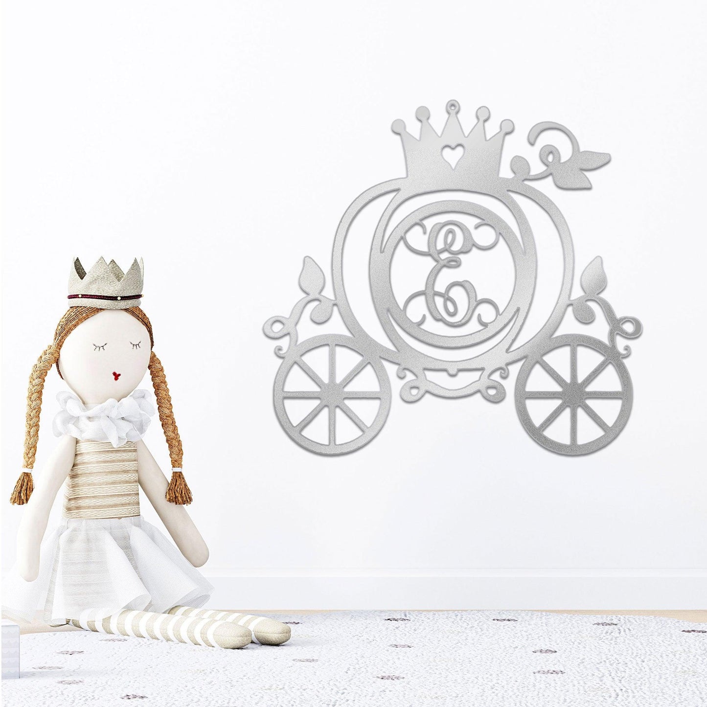 Cinderella Princess Carriage Custom Initial Metal Art Wall Sign Decor - Mallard Moon Gift Shop
