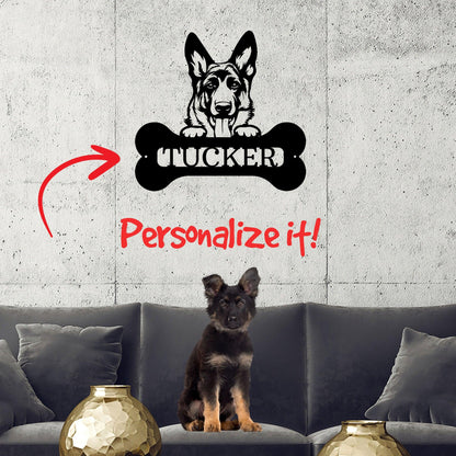 German Sheperd Custom Name Metal Art Wall Sign - Mallard Moon Gift Shop