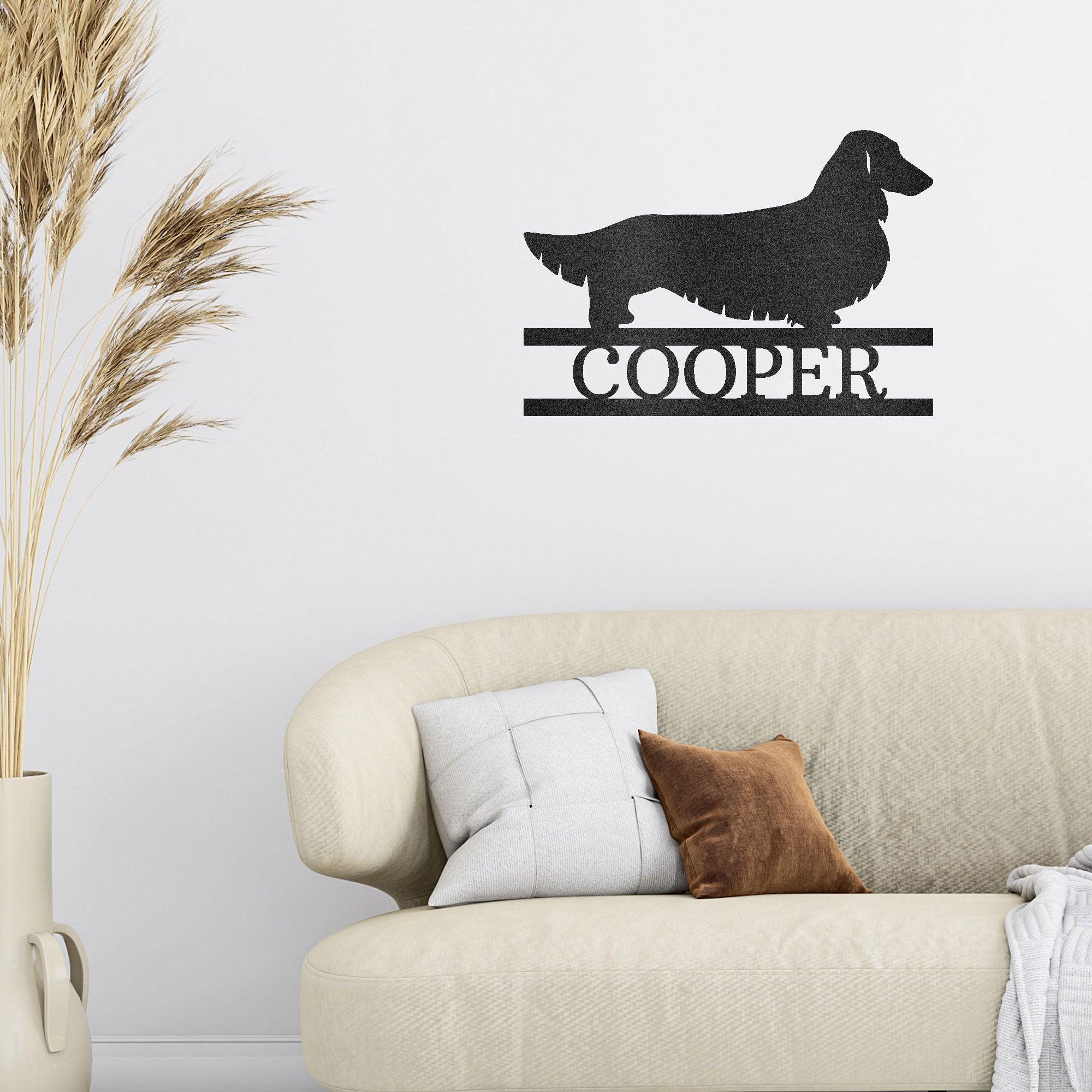 Dachshund Long Haired Custom Name Metal Wall Sign - Mallard Moon Gift Shop