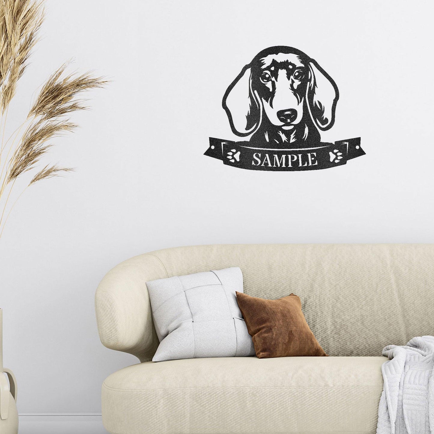 Dachshund Face Shorthaired Custom Name Metal Art Wall Sign - Mallard Moon Gift Shop