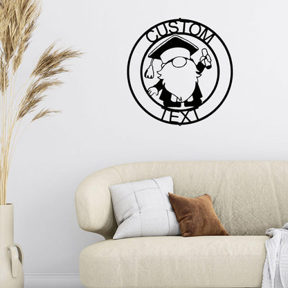 Gnome Graduate Custom Name Metal Art Wall Sign Home Decor - Mallard Moon Gift Shop
