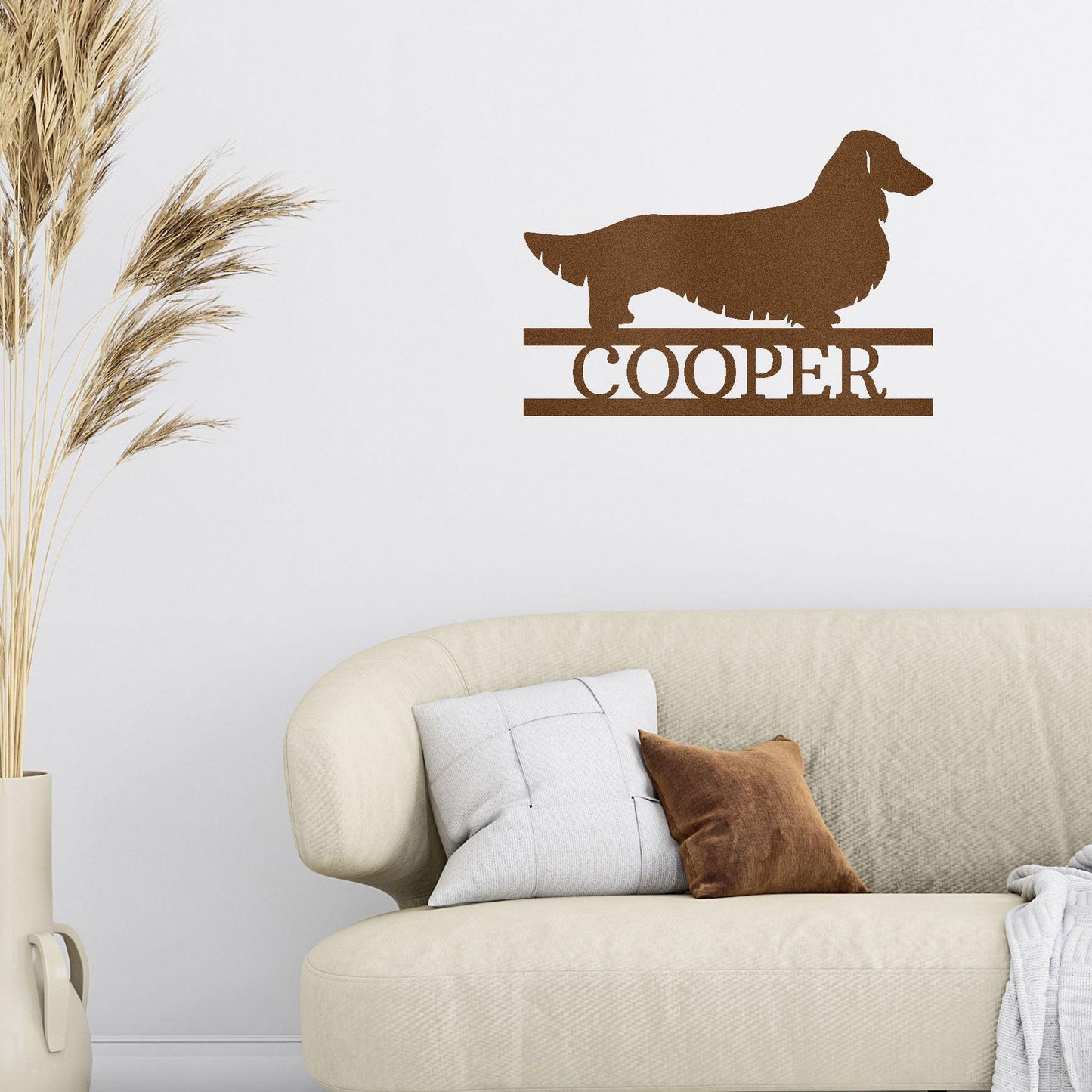 Dachshund Long Haired Custom Name Metal Wall Sign - Mallard Moon Gift Shop
