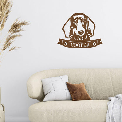 Dachshund Face Shorthaired Custom Name Metal Art Wall Sign - Mallard Moon Gift Shop