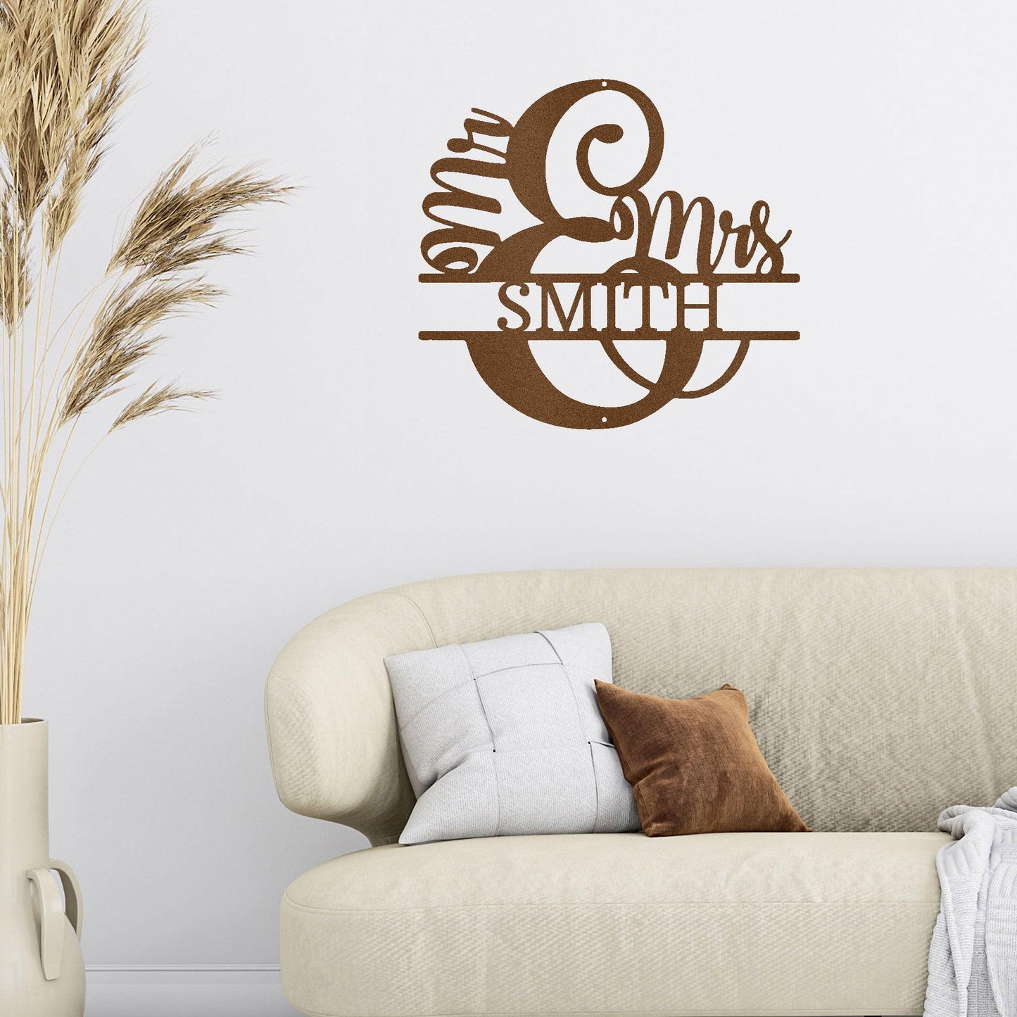 Couples Custom Name Monogram Mr. and Mrs. Steel Wall Sign - Mallard Moon Gift Shop