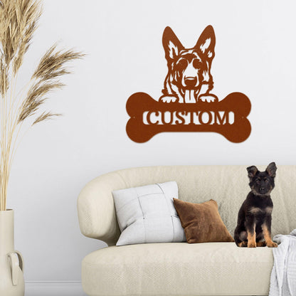 German Sheperd Custom Name Metal Art Wall Sign - Mallard Moon Gift Shop