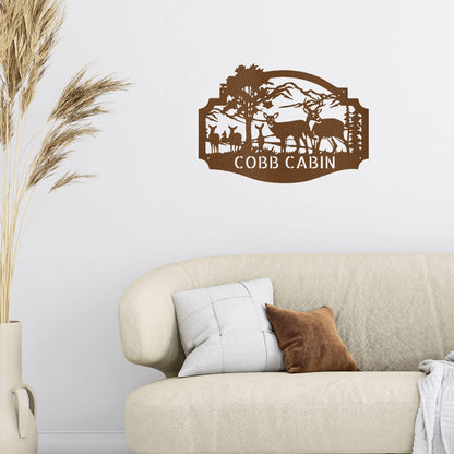 Deer Family Custom Name Metal Art Wall Sign Housewarming Wedding Anniversary Birthday - Mallard Moon Gift Shop