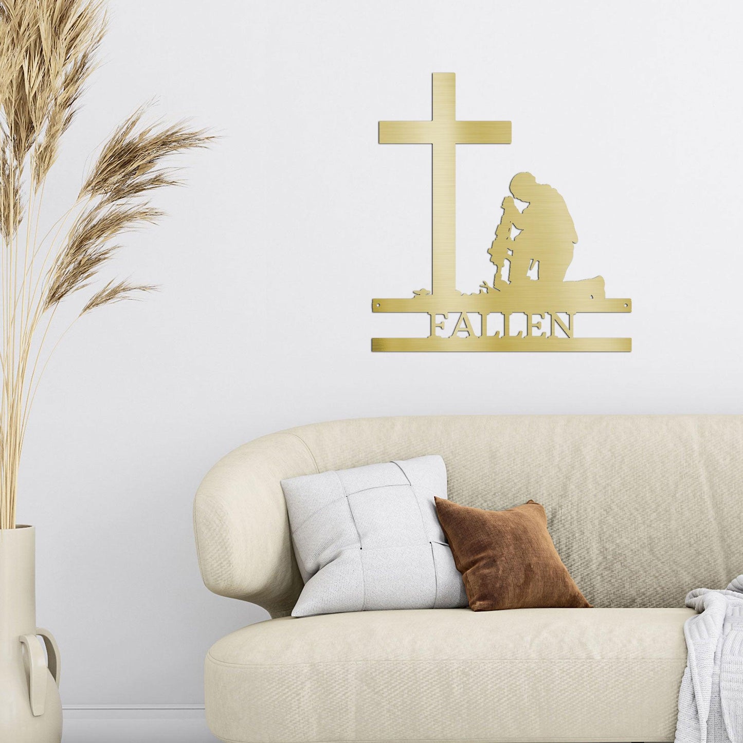 Praying Soldier Kneeling at Cross Custom Name Metal Wall Art - Mallard Moon Gift Shop