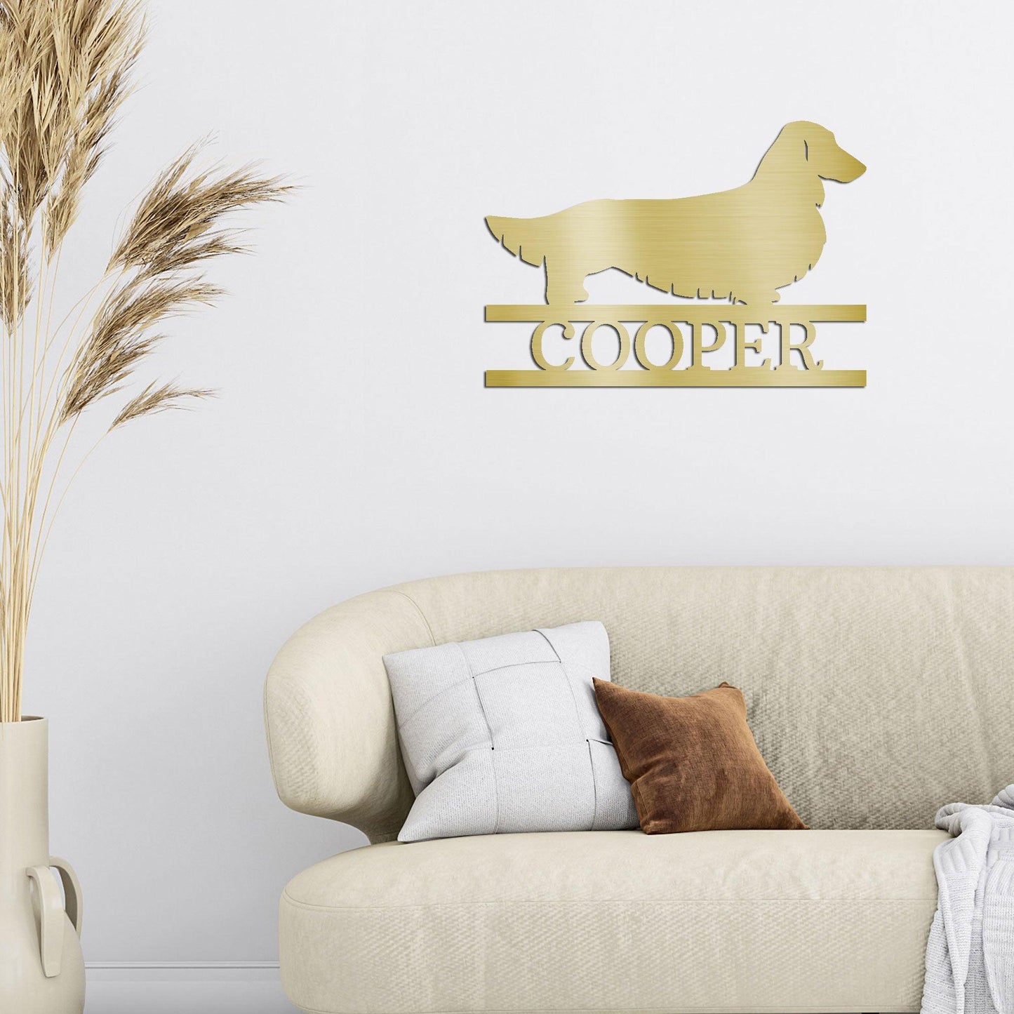 Dachshund Long Haired Custom Name Metal Wall Sign - Mallard Moon Gift Shop