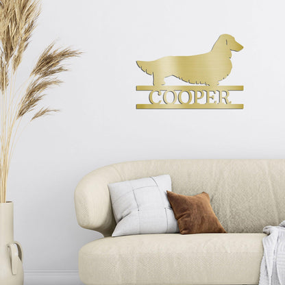 Dachshund Long Haired Custom Name Metal Wall Sign - Mallard Moon Gift Shop