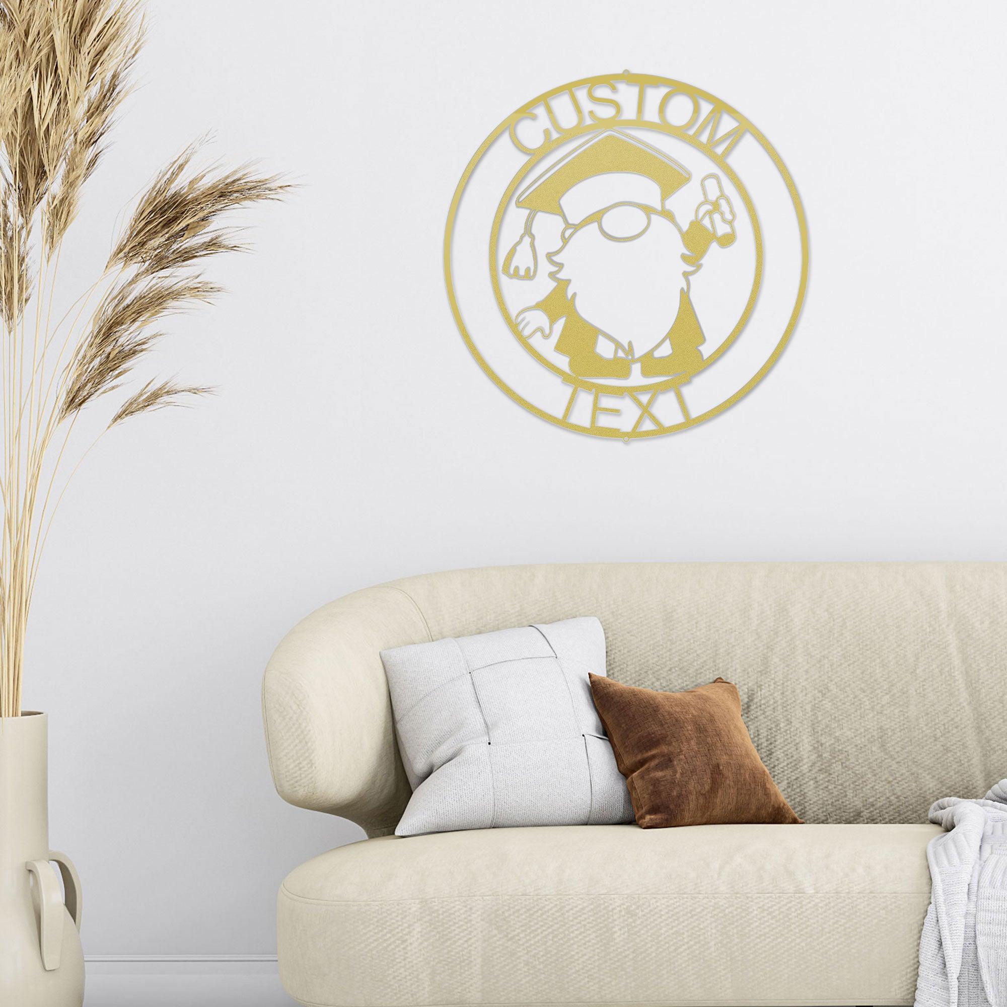 Gnome Graduate Custom Name Metal Art Wall Sign Home Decor - Mallard Moon Gift Shop