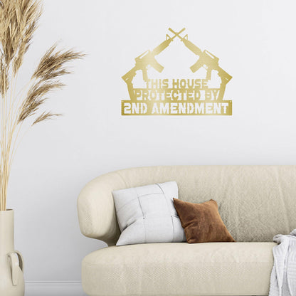 Patriotic Metal Wall Sign Art - This House Protected by Second Amendment - Mallard Moon Gift Shop