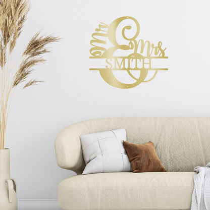 Couples Custom Name Monogram Mr. and Mrs. Steel Wall Sign - Mallard Moon Gift Shop