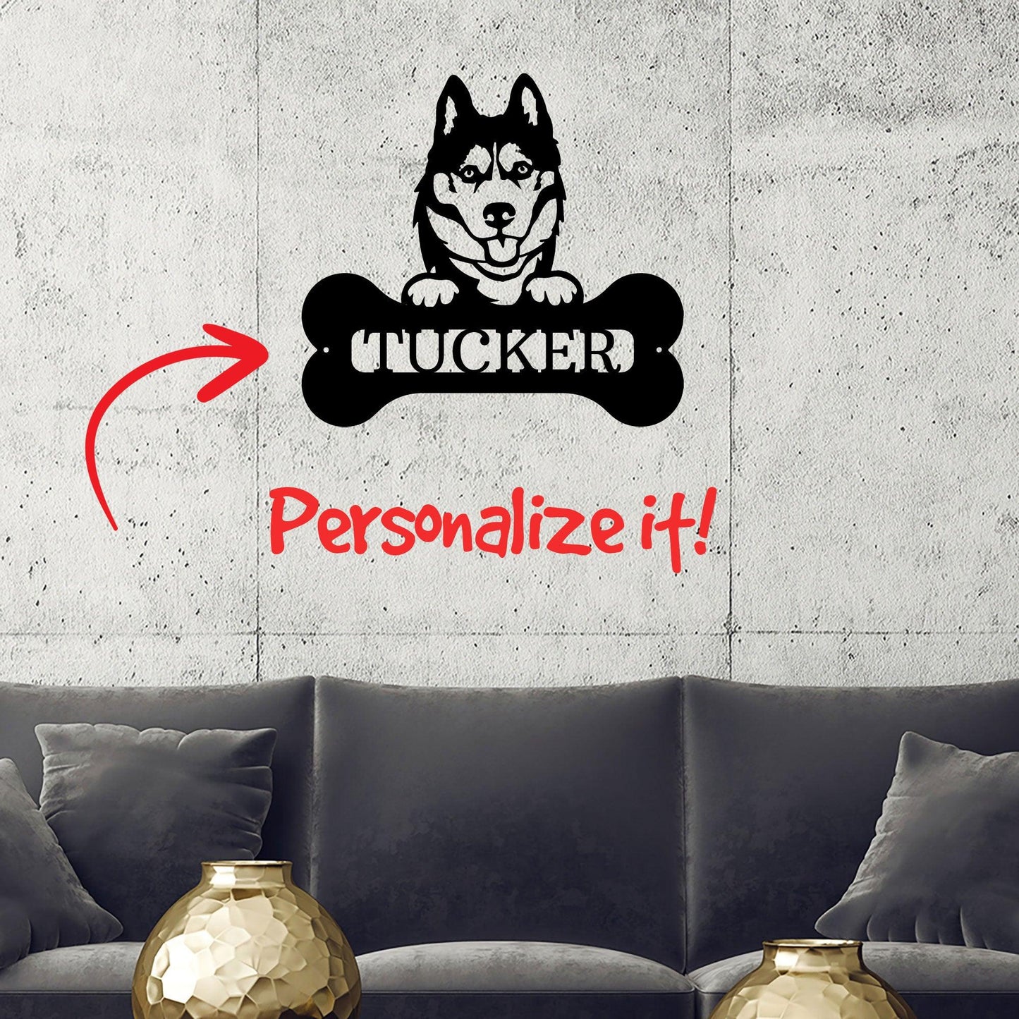 Siberian Husky Dog Custom Name Metal Art Wall Sign - Mallard Moon Gift Shop