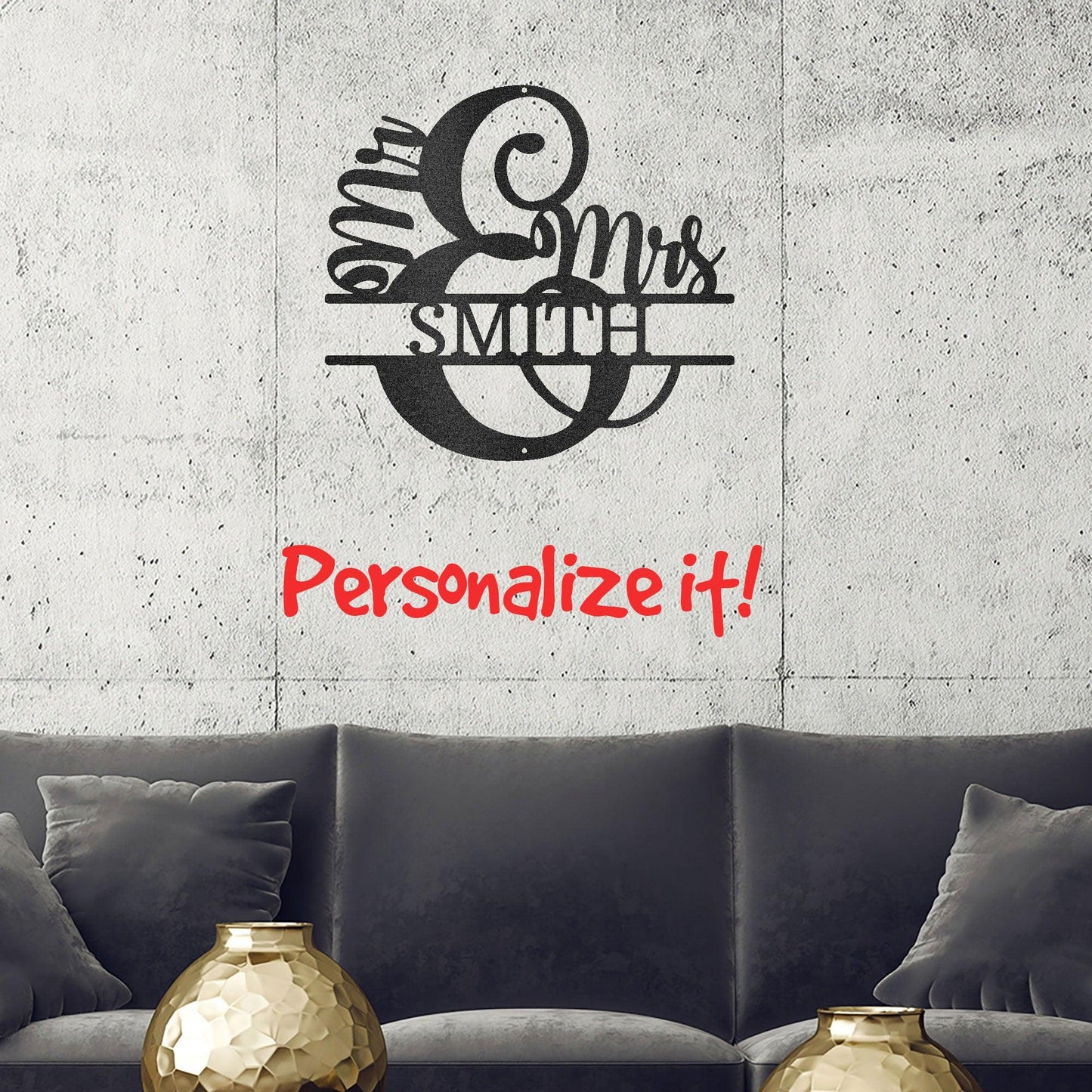 Couples Custom Name Monogram Mr. and Mrs. Steel Wall Sign - Mallard Moon Gift Shop