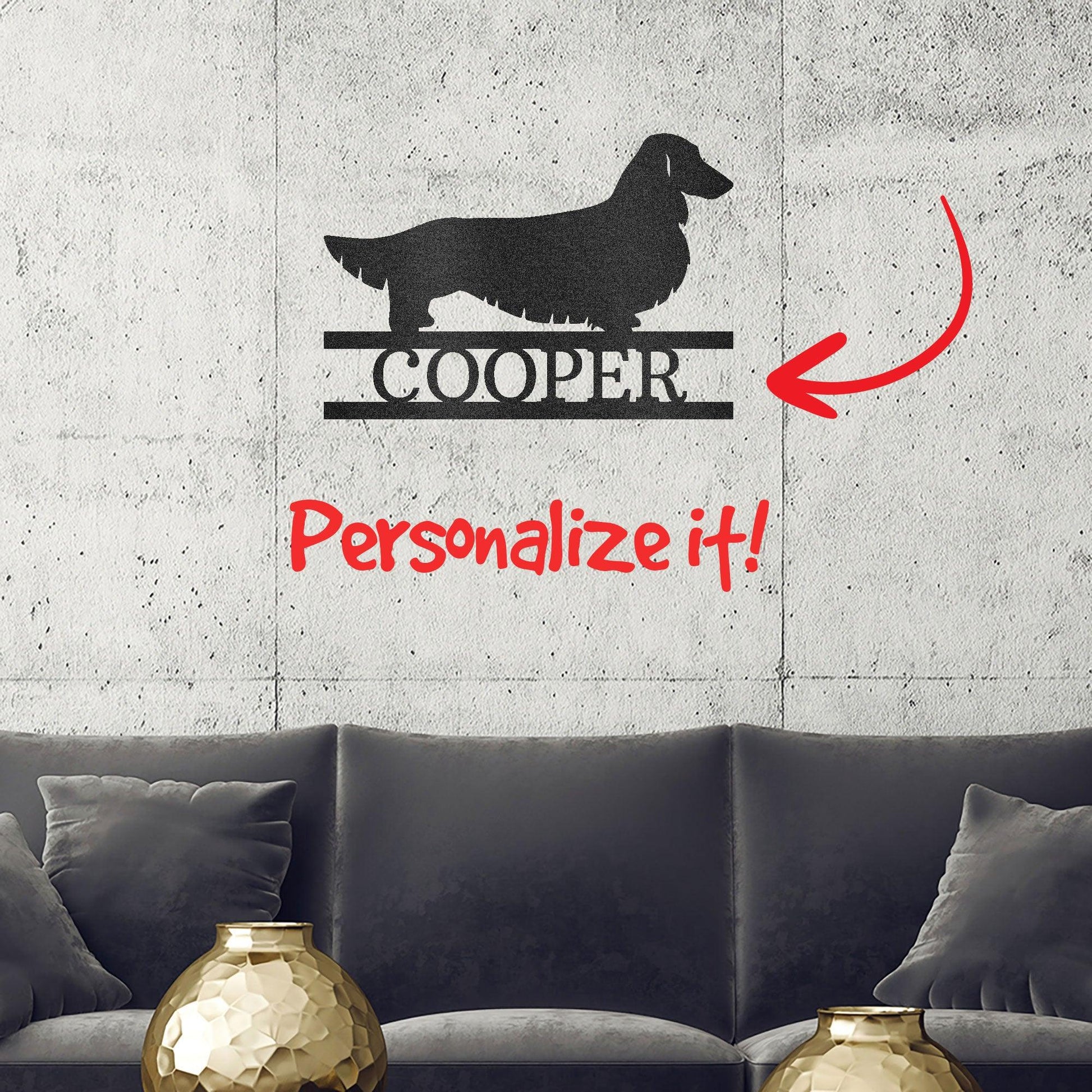 Dachshund Long Haired Custom Name Metal Wall Sign - Mallard Moon Gift Shop