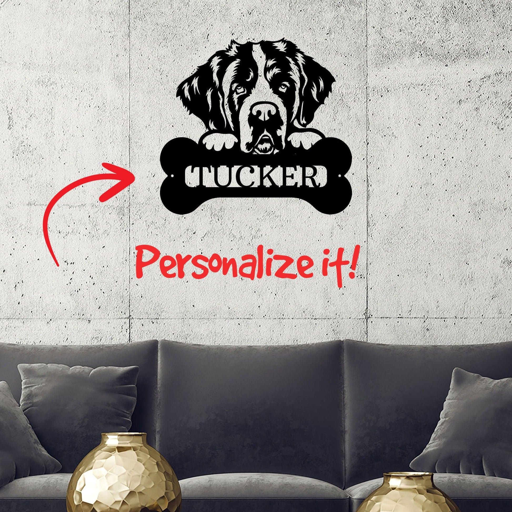 St. Bernard Dog Custom Name Metal Art Wall Sign - Mallard Moon Gift Shop