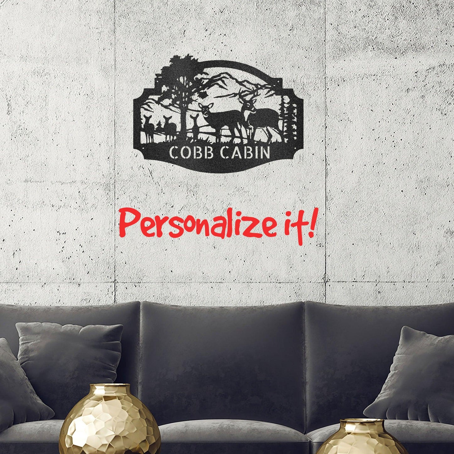 Deer Family Custom Name Metal Art Wall Sign Housewarming Wedding Anniversary Birthday - Mallard Moon Gift Shop