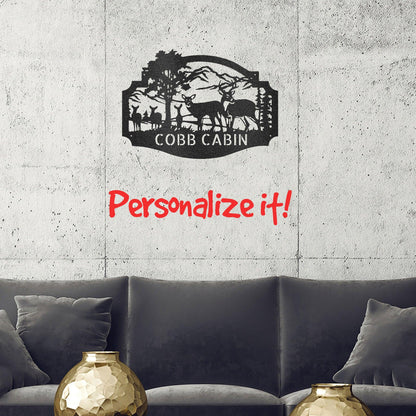 Deer Family Custom Name Metal Art Wall Sign Housewarming Wedding Anniversary Birthday - Mallard Moon Gift Shop