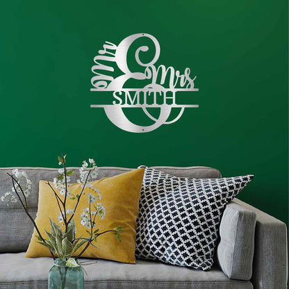 Couples Custom Name Monogram Mr. and Mrs. Steel Wall Sign - Mallard Moon Gift Shop