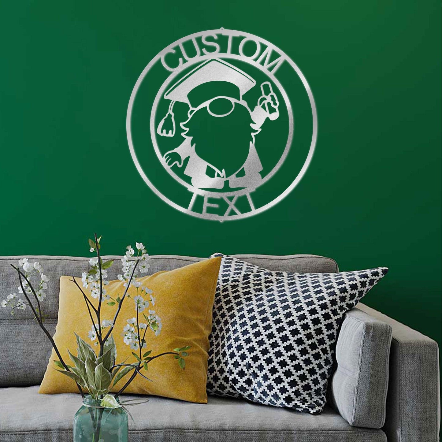 Gnome Graduate Custom Name Metal Art Wall Sign Home Decor - Mallard Moon Gift Shop