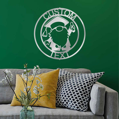 Gnome Graduate Custom Name Metal Art Wall Sign Home Decor - Mallard Moon Gift Shop