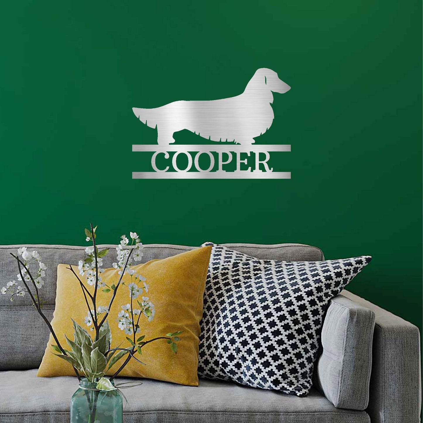 Dachshund Long Haired Custom Name Metal Wall Sign - Mallard Moon Gift Shop