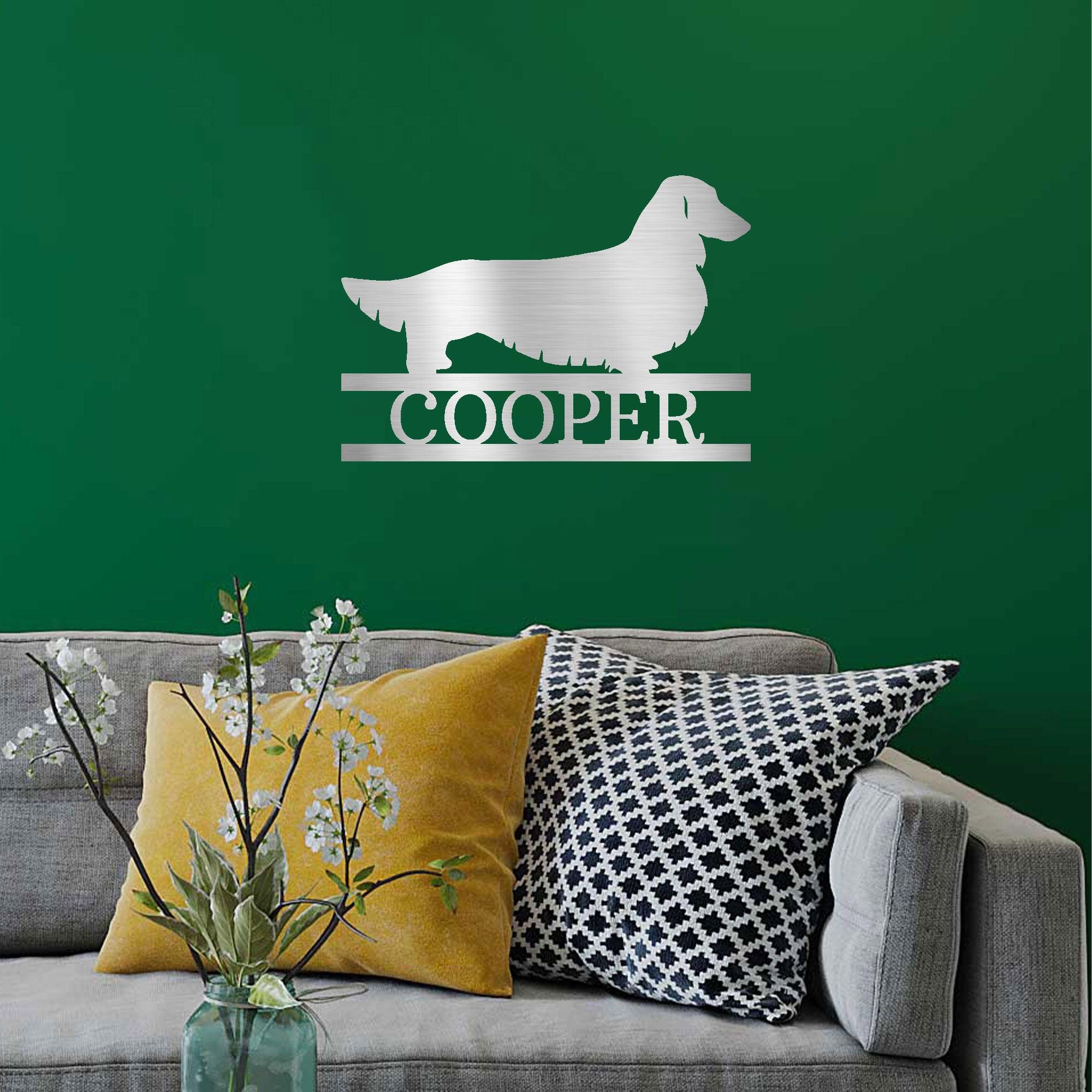 Dachshund Long Haired Custom Name Metal Wall Sign - Mallard Moon Gift Shop