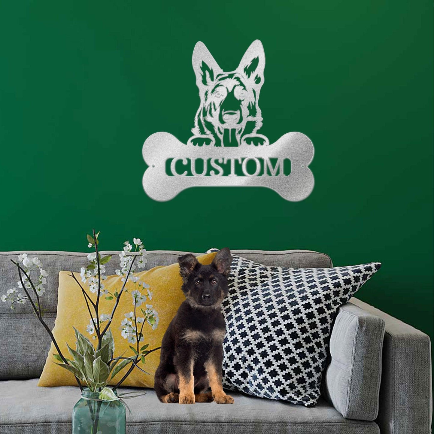 German Sheperd Custom Name Metal Art Wall Sign - Mallard Moon Gift Shop