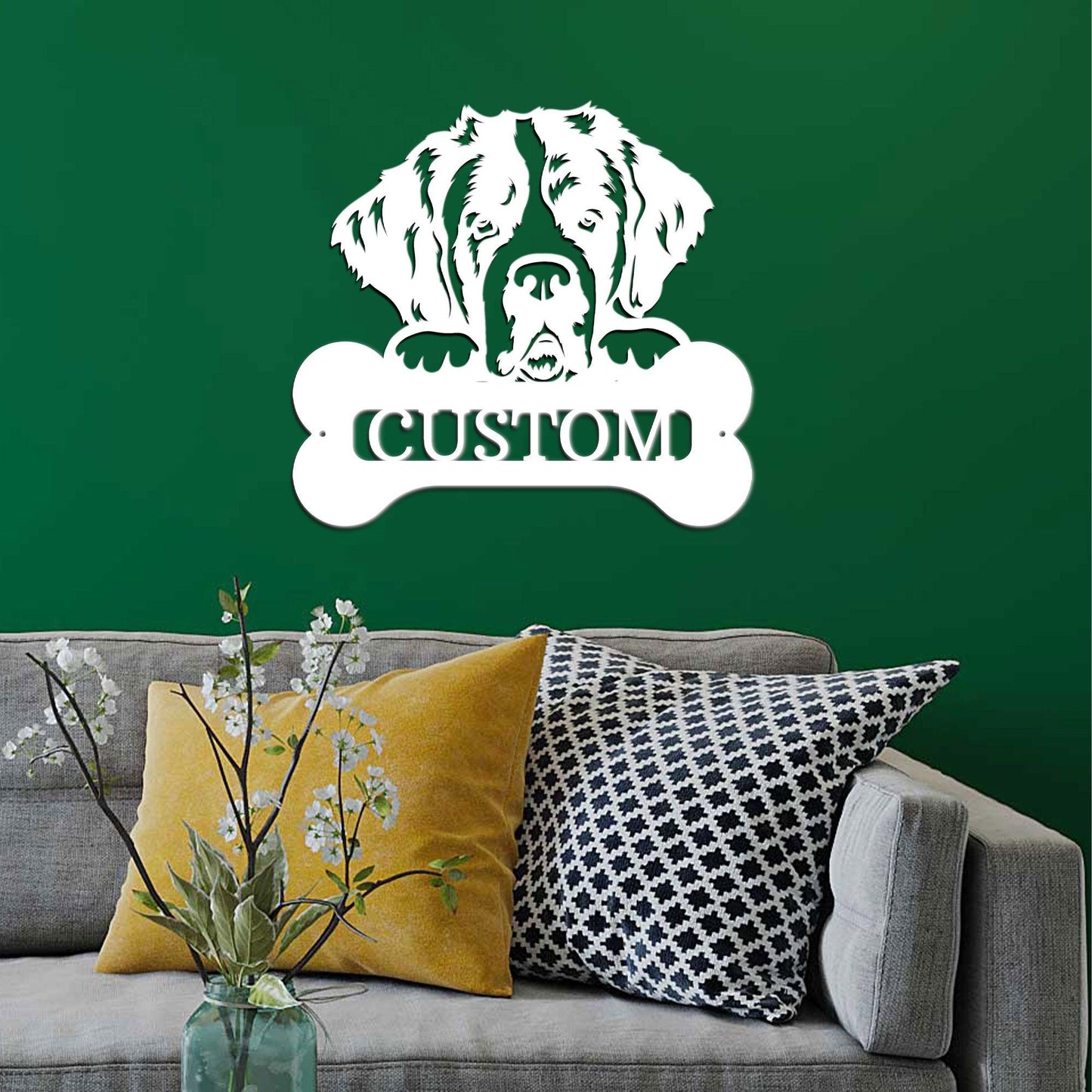 St. Bernard Dog Custom Name Metal Art Wall Sign - Mallard Moon Gift Shop