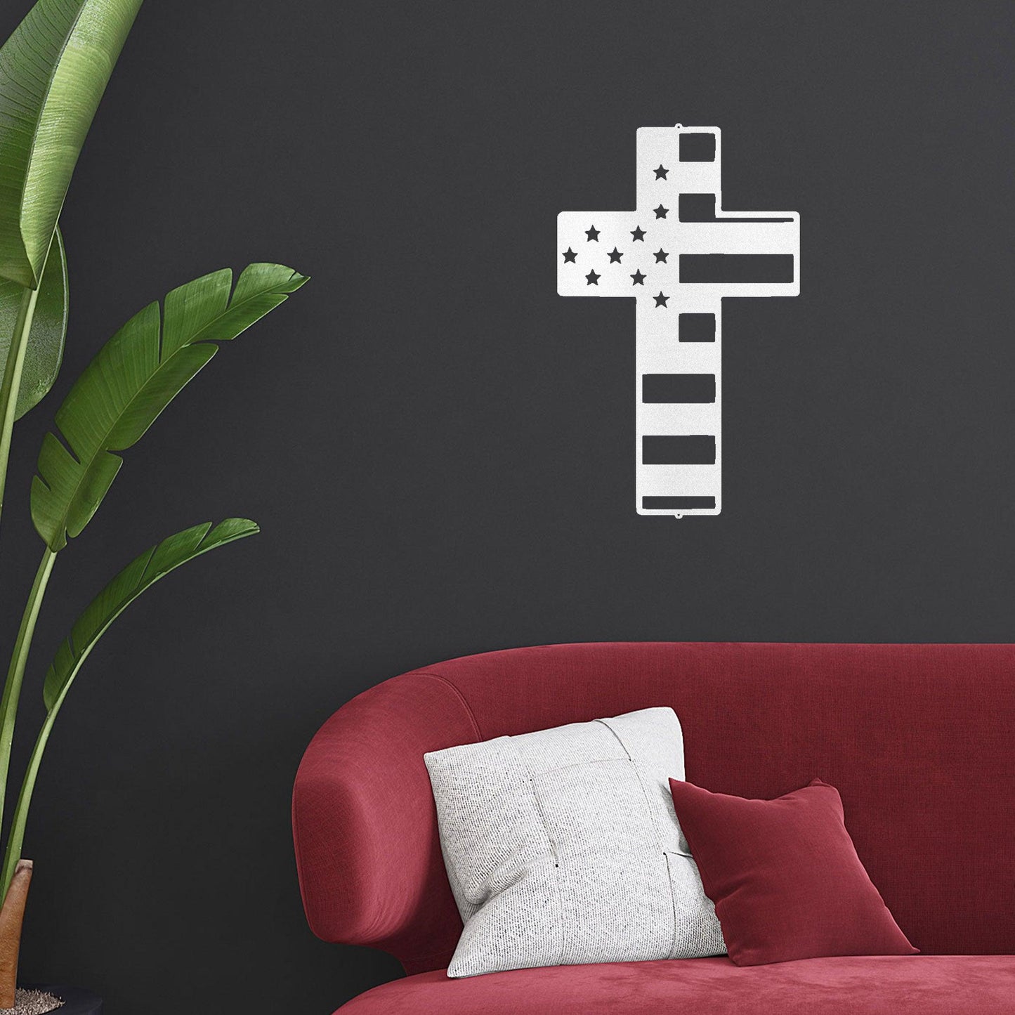 American Flag Cross Metal Art Wall Sign - Mallard Moon Gift Shop