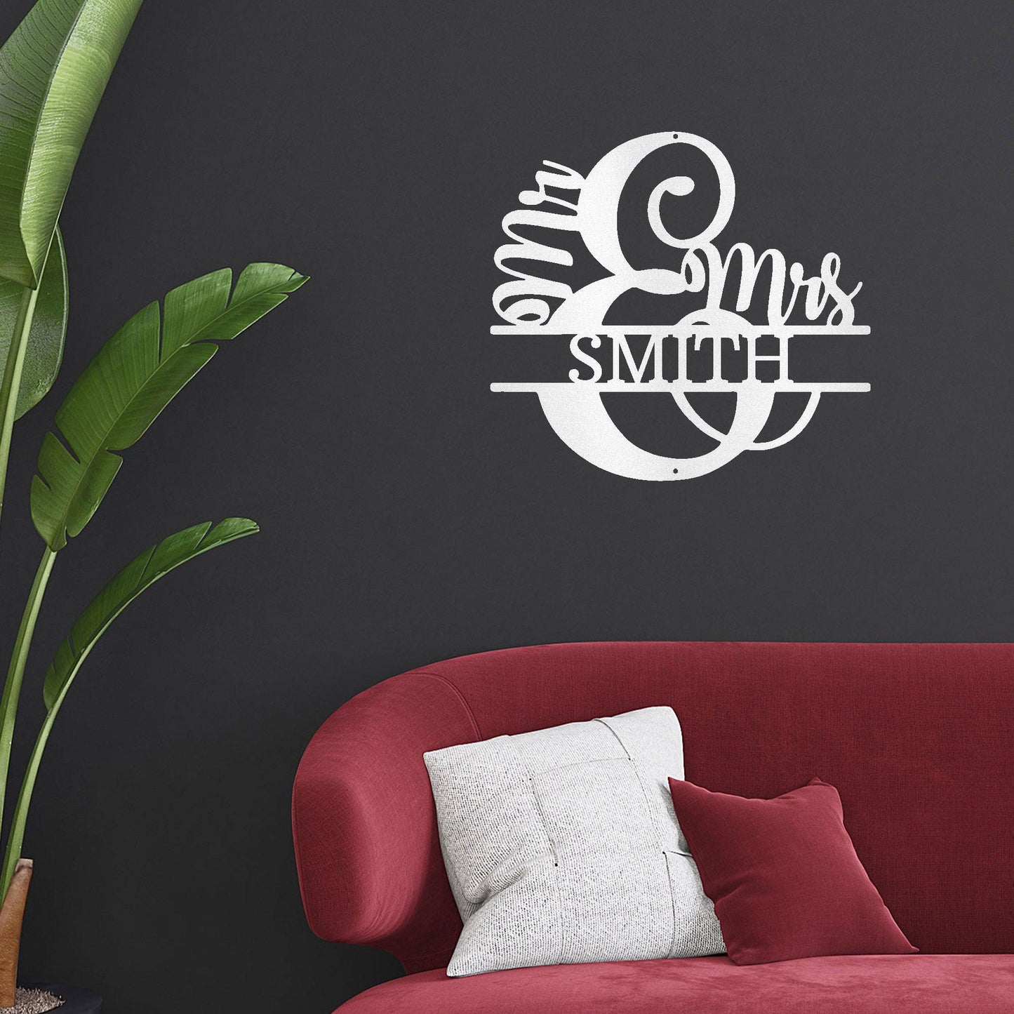 Couples Custom Name Monogram Mr. and Mrs. Steel Wall Sign - Mallard Moon Gift Shop