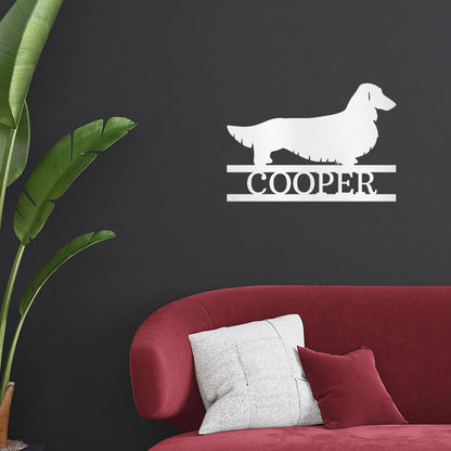 Dachshund Long Haired Custom Name Metal Wall Sign - Mallard Moon Gift Shop