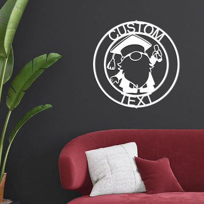 Gnome Graduate Custom Name Metal Art Wall Sign Home Decor - Mallard Moon Gift Shop