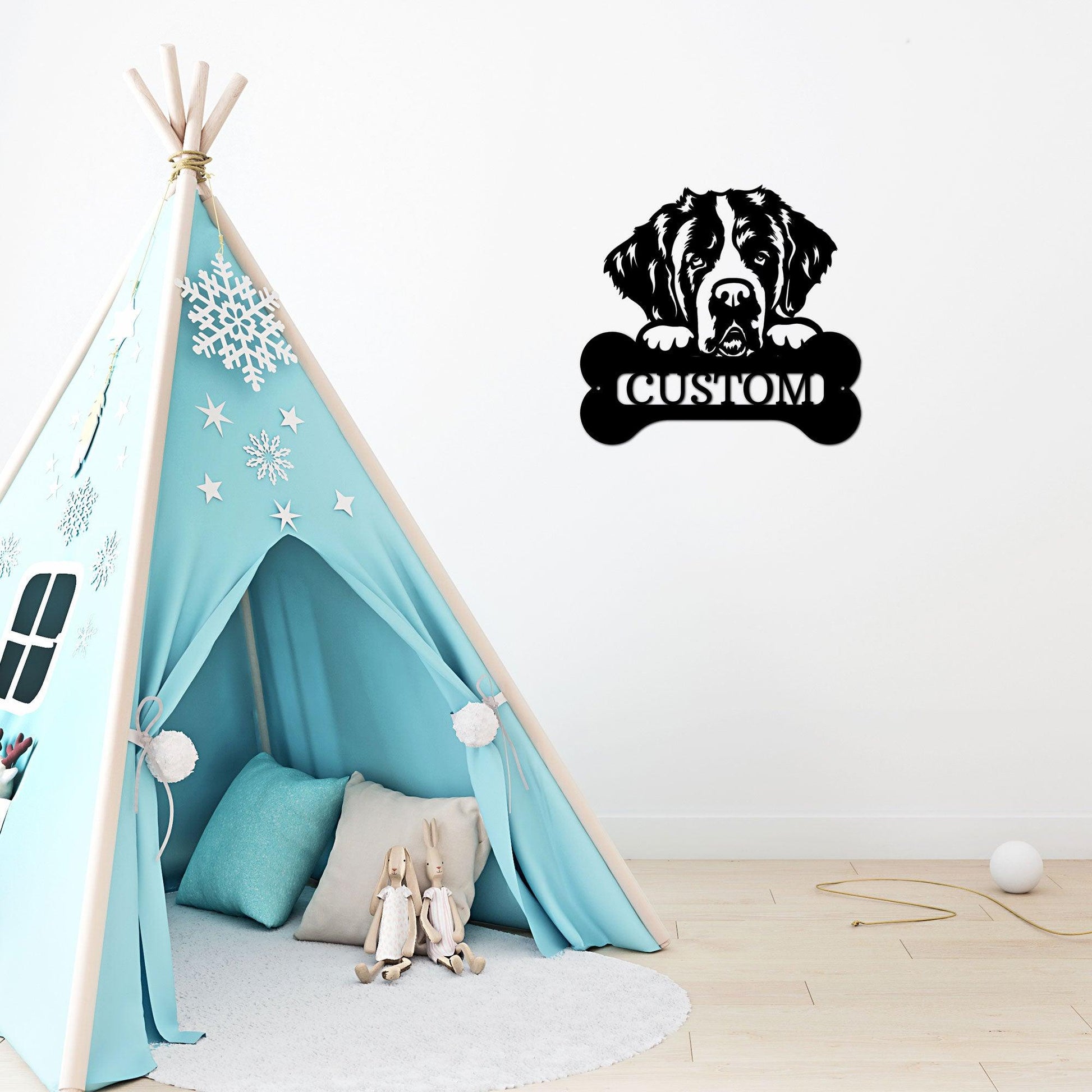 St. Bernard Dog Custom Name Metal Art Wall Sign - Mallard Moon Gift Shop