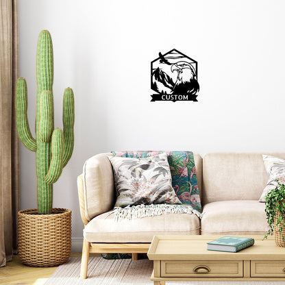 Bald Eagle Mountain Scene Custom Name Metal Art Wall Sign - Mallard Moon Gift Shop