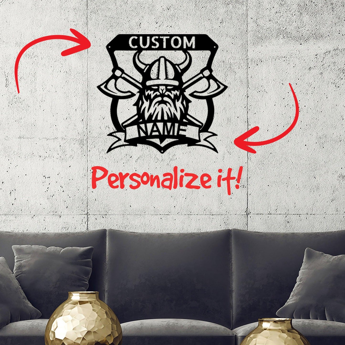 Viking Battle Axe Plaque Monogram Personalized Name Indoor Outdoor Steel Wall Sign Metal Art - Mallard Moon Gift Shop