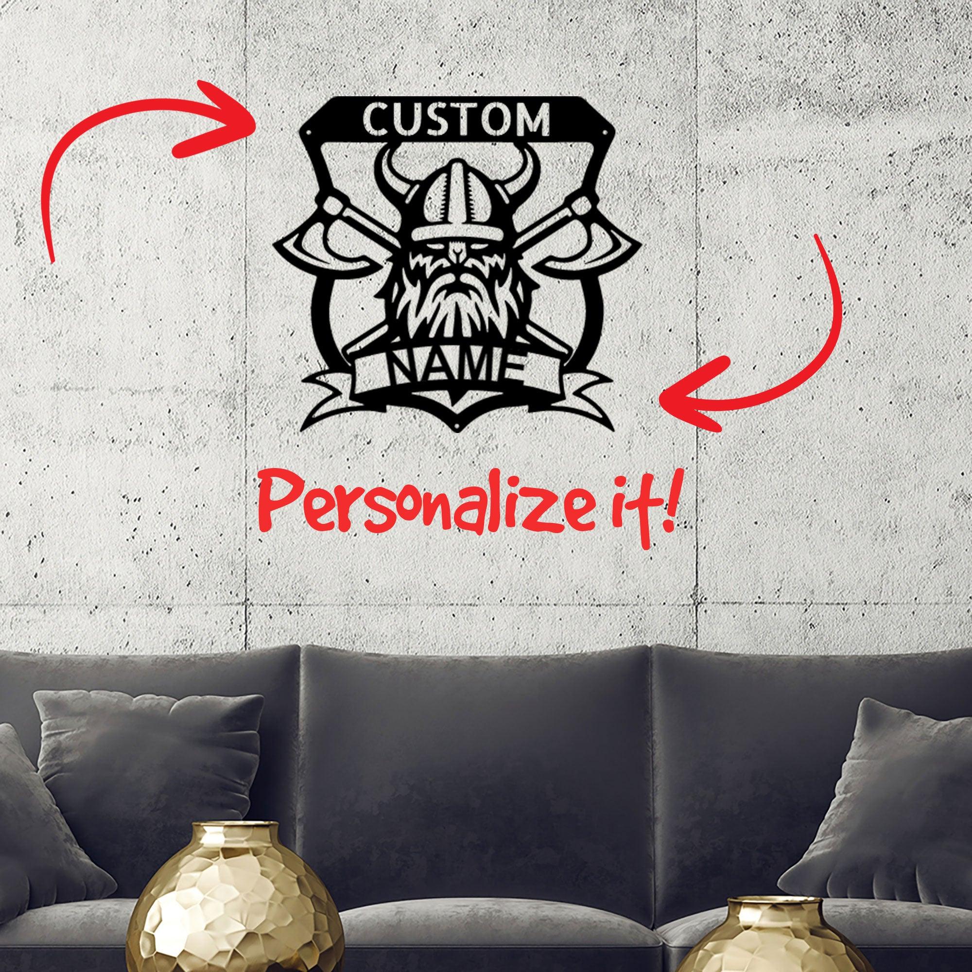 Viking Battle Axe Plaque Monogram Personalized Name Indoor Outdoor Steel Wall Sign Metal Art - Mallard Moon Gift Shop