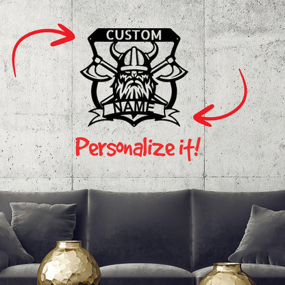 Viking Battle Axe Plaque Monogram Personalized Name Indoor Outdoor Steel Wall Sign Metal Art - Mallard Moon Gift Shop