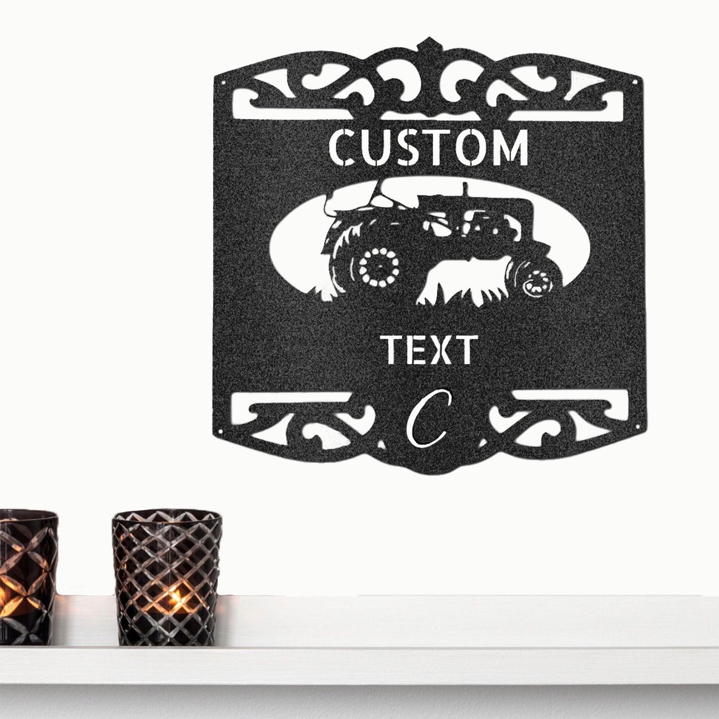 Farm Tractor Personalized Name and Initial Metal Art Wall Sign - Mallard Moon Gift Shop